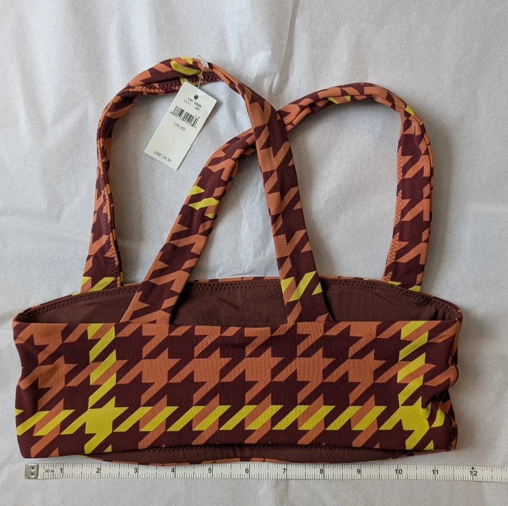 Offline By Aerie Xtra Square Neck Sports Bra Houndstooth Orange Size XS - Picture 3 of 7